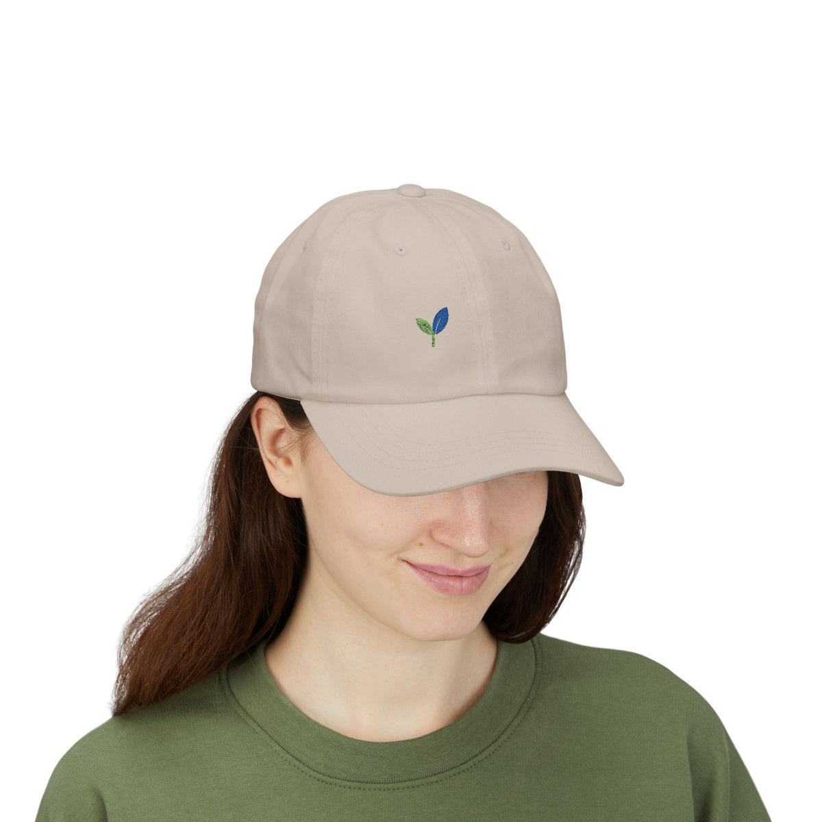 TweenLeaf Washed Dad Cap | Front-Left Two-Leaf Embroidery