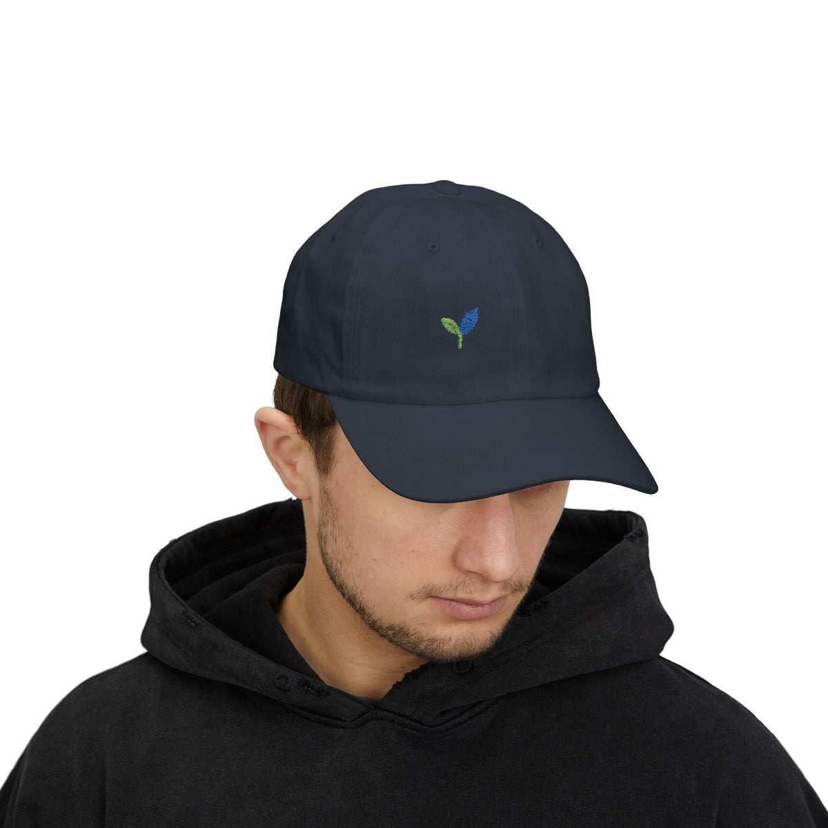 TweenLeaf Washed Dad Cap | Front-Left Two-Leaf Embroidery