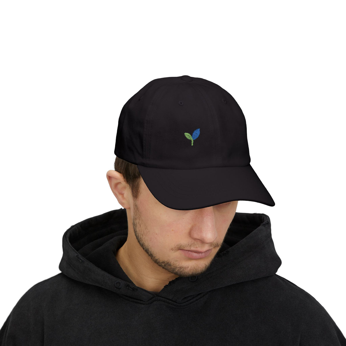 TweenLeaf Washed Dad Cap | Front-Left Two-Leaf Embroidery