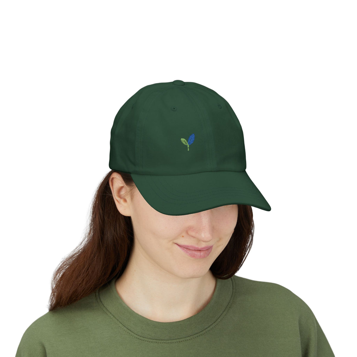 TweenLeaf Washed Dad Cap | Front-Left Two-Leaf Embroidery
